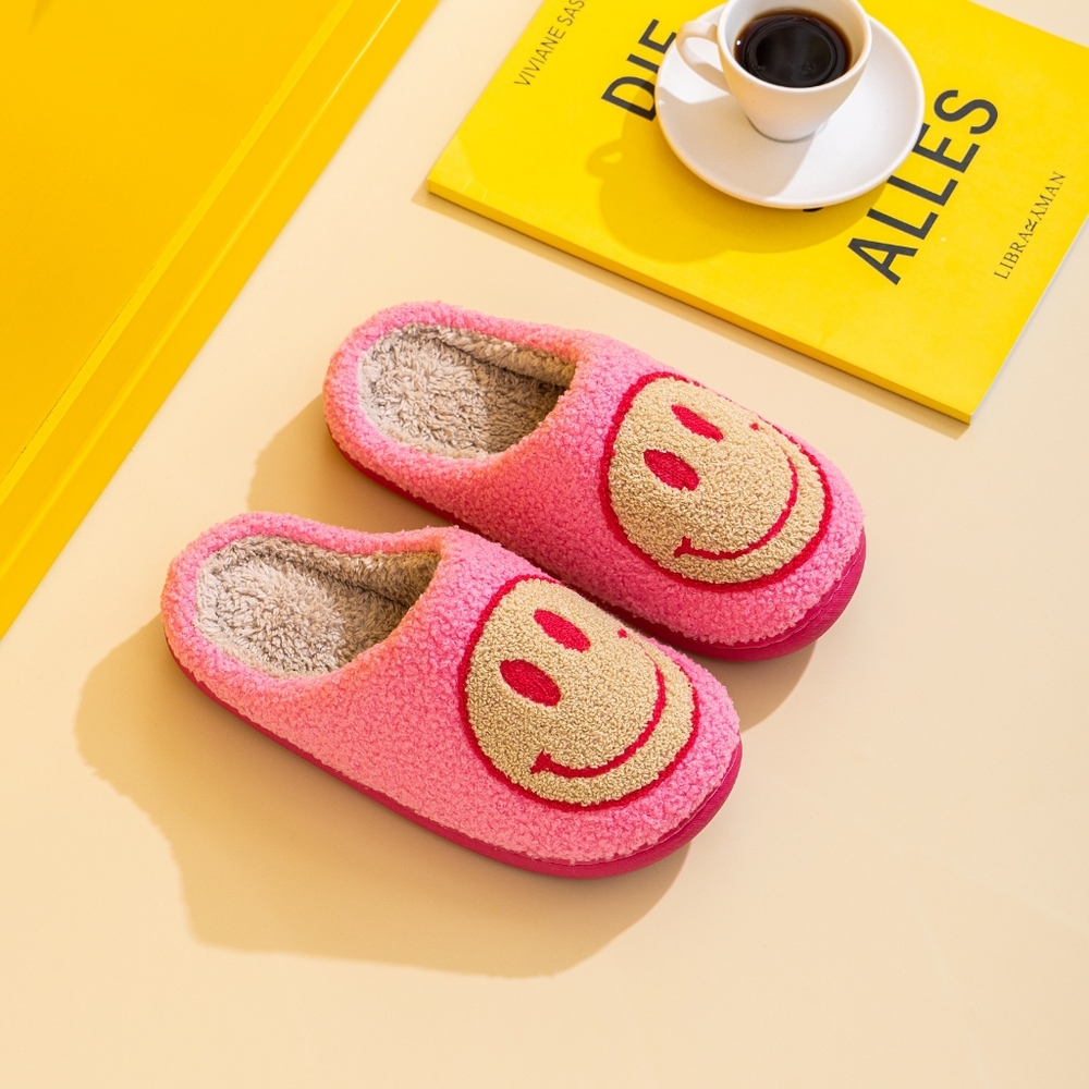 Melody Faux Fur Plush Smiley Face Slippers